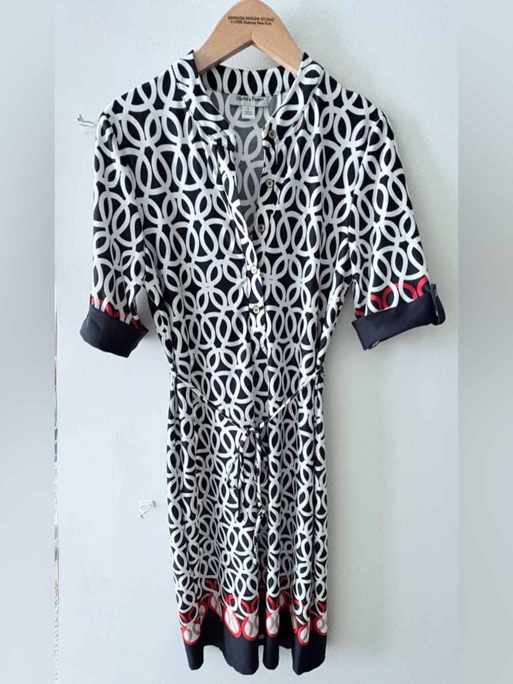 Geometric Ring Print Belted Shirt Dress